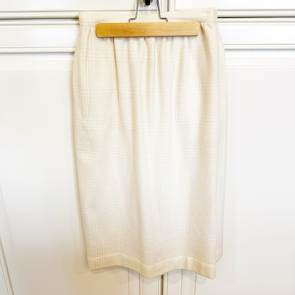 Vintage Women’s Christian Aujard Paris Wool Angora Cream Plaid‎ Midi Skirt